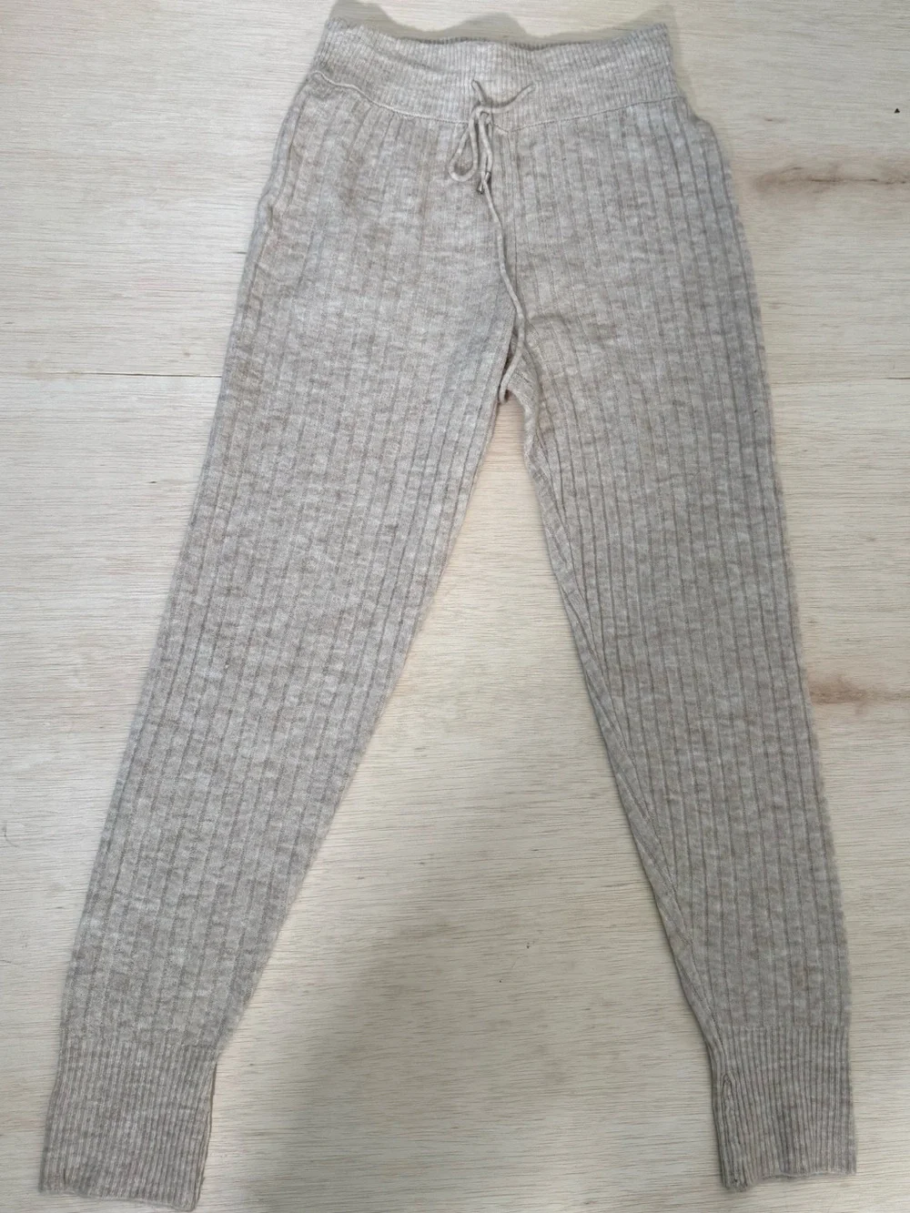 Free People Ribbed Knit Joggers - Light Heather Cream